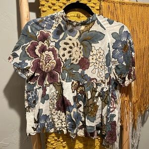 Zara Floral Open Back Crop Top Size L